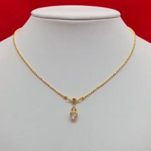 สร้อยคอทองลายไข่ปลาห้อยจี้หัวใจฝังเพชร ความยาว 16 นิ้ว ทำจากทองเหลือง  ใส่ได้ทุกโอกาส