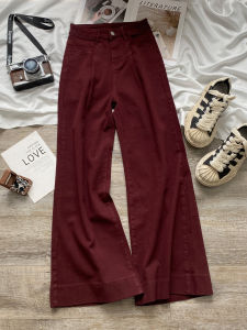Quần Jeans Ống Rộng Cạp Cao Màu Đỏ Thời Trang Cho Nữ Quần Dài Thường Ngày Có Nút Khóa Chống Lão Hóa Co Giãn