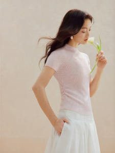 INMAN | Elegant Slim Fit Blouse 100% Lyocell High Collar Pleats