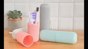 Toothbrush Cup Holder Toothpaste Storage Cartridge Portable Travel Stripe Toothbrush Box Rinse Cup with Hanging Rope Dental Jar