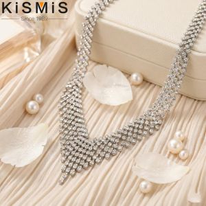 Women Geometric Tassel Crystal Rhinestone Choker Necklace Elegant Clavicle Chain Wedding Jewelry