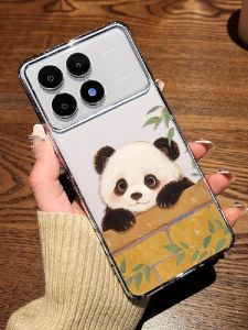 เคสโทรศัพท์ลายแพนด้าวาดด้วยน้ำมันแบบโปร่งใสสำหรับ Redmi K90 K70 K80 Note15 รุ่นใหม่สำหรับผู้หญิง ลายการ์ตูนน่ารักสำหรับฤดูร้อน