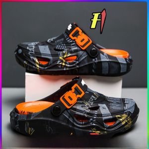 Mens Summer Outdoor Sports Sandals Anti-Slip Soft Bottom Hole Shoes Big Size Beach Slippers Breathable Thick Bottom EVA