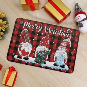 VIKAMA Gnome Christmas Doormat Home Sweet Gnome Buffalo Plaid Non Slip Floor Mat For Front Door Porch Xmas Home Decor
