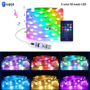 ไฟประดับตกแต่งรั้วหน้าต่างลานกลางแจ้ง สายไฟ USB 5V RGB IC WS2812B 5M-20M DIY สำหรับตกแต่งต้นคริสต์มาส ราวบันได และพวงมาลัย