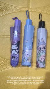 Payung Lipat 3 Anti UV Kuat Motif Karakter Kartun Sanrio Kuromi Cinnamonrol Labubu Doraemon