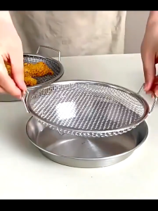 🐻DAILY2U🐻 1 Set Kitchen Oil Strainer Pan Stainless Steel Frying Oil Strainer Pan Fine Mesh Strainer Basket for Frying BBQ Food French Fries