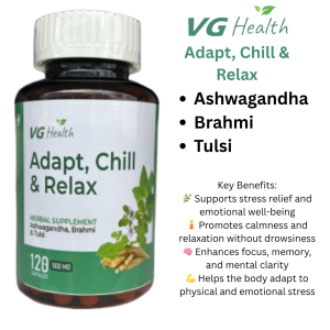 VG Health – Adapt Chill & Relax with Ashwagandha Brahmi & Tulsi | 120 Capsules | 500mg Each