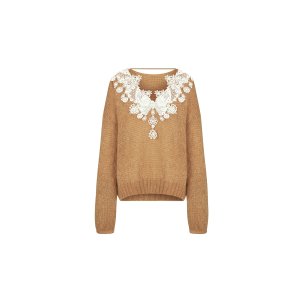 XIAOLI Casual Lace Knit Sweater Khaki Sea Horse Hair New Autumn Season Overhead Style Comfortable Fit Fashion Ladies Sweater