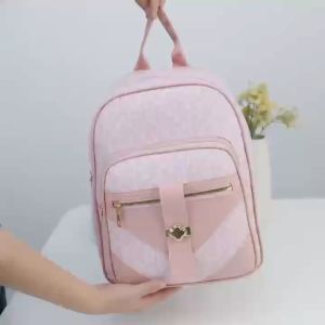 CATHERINE BAGS#8336 Korean 12inches backpack for Women features geometric monogram pattern with three zipper pockets for ease of access and organization.