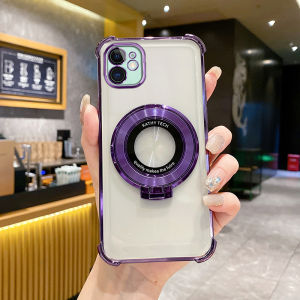 Ultra-Thin Luxury Womens Apple 11 pro Phone Case with Airbag Anti-Fall Creative Magnetic Stand Soft Silicone Full Cover Fashion Protection