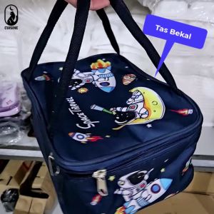 Tas Bekal Persegi Anak Multifungsi ukuran 26cm Lunch Bag Foil Karakter Astronot Unicorn Sanrio Bear