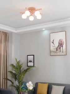 Hiroad Nordic Solid Wood Ceiling Light For Living Room Dining Room Simple Chandelier Lighting Wooden Tri Color Change Ceiling Lamps