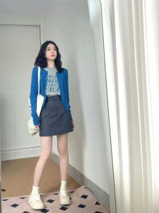 Pink round Neck Short Knitted Open Cardigan Womens Fashion Early Autumn New Arrival Casual Loose Fit Long Sleeve Warmth Outerwear