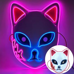 Glowing Demon Slayer Led Face Mask Anime Cosplay Prop Cat Face Fox Halloween Cold Light Flashing Mask Party Costume