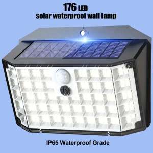 1 piece of super bright solar outdoor wall light smart light. 176 LEDs with sensor floodlight 3 lighting modes safety light s