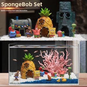MINGRENBANG | SpongeBob Pineapple House Aquarium Decoration Set