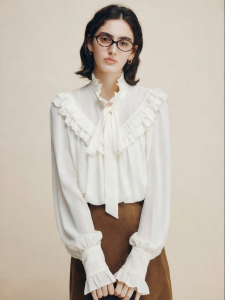 FAMANXUAN | Lace Trim Bow White Shirt