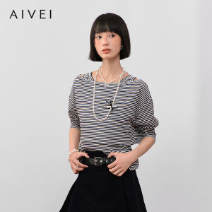 AIVEI | Retro Striped Off-Shoulder T-shirt