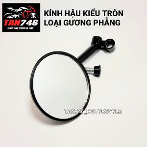 Gương Kính hậu kiểu TRÒN PHẲNG ĐEN. Chân kính 10ly ren thuận kính bên trái mặt gương phẳng có thể chuyển lắp được bên phải.