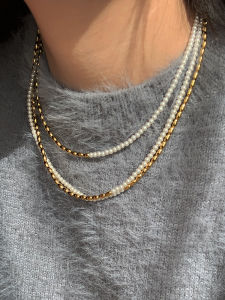 สร้อยคอโซ่หัวนมทองสองชั้นพร้อมไข่มุก สร้อยคอโซ่หัวนมแฟชั่นสำหรับผู้หญิง โซ่หัวนมแบบสวมใส่หลายชั้น