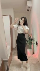 Chân váy dài chân váy midi dáng chữ A xẻ sau lưng cao phom dáng đẹp