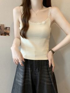Áo Ba Lỗ Không Tay Ngắn Ren Ôm Vừa Vặn Mùa Hè Cho Nữ Áo Ba Lỗ Cotton Co Giãn Phong Cách Đường Phố Áo Ba Lỗ Không Tay