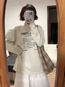 100% Pure Cotton Long Sleeve T-Shirt Womens Loose Shoulder Hip Hop Letter Print Casual Top Korean Style Spring Fashion