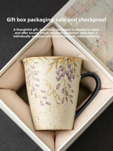 SHUANGYU | Hand-painted Gold Vine Handled Ceramic Coffee Cup