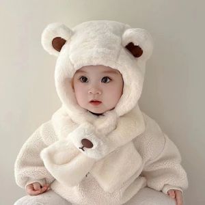 Baby Hat Autumn And Winter Boys And Girls Scarves In One Teddy Bear Plush Hat Winter Childrens Plush Thickened Windproof Hat