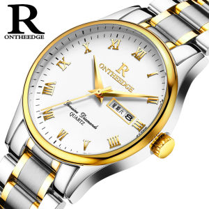 Rui Zhi Yuan Brand Mens Quartz Watch Waterproof Mechanical Wristwatch Stainless Steel Band Fashionable Gold And Silver Tone