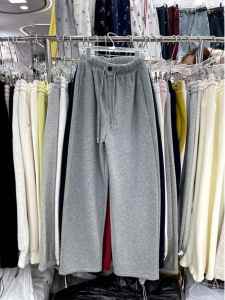 High Waist Drawstring Straight Leg Thickened Fleece Casual Pants Womens Autumn Winter New Style Elastic Waist Slimming Sweatpants