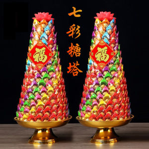 Colorful Lotus Sugar Tower Buddhist Offering Festive Decorations Home Living Room Sweet Snack Gift for Worshiping Buddha