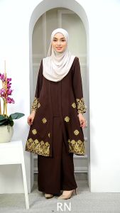 Kebaya Kota Bharu 7.0 Labuh Kebarung Songket Sulam Cutting Loose Kembang BF Friendly Size S -3XL Tak Payah Gosok