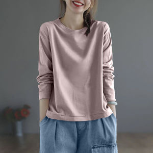 Pink Loose Womens T-shirt Brand Discount Autumn Season Inner Wear Base Layer Shirt Cut Label Cotton Commute Style round Neck