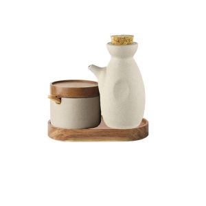 JUSTINLAU Seasoning Jars Japanese Style Clay Spice Container with Bamboo Lid&Spoon Oil Jar Salt Sugar Bottle Kitchen Utensils