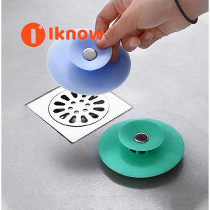 I know 2pcs Kitchen press type odor proof sealed bouncing silicone floor drain bathroom anti clogging plastic sink filtering UFO floor drain
