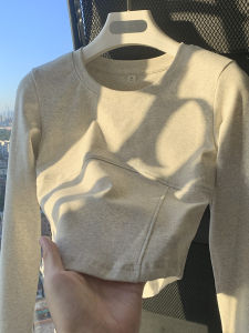 Áo Thun Cổ Tròn Tay Dài Ôm Vừa Vặn Mùa Xuân Cho Nữ Áo Thun Ngắn Thiết Kế Xương Cá Chất Liệu Cotton Phong Cách Công Sở Màu Trơn