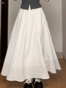 High Waist A-Line Midi Skirt White Spring Summer 2025 New Style Womens Skirt Japanese Mountain Style Loose Fit Elastic Waist
