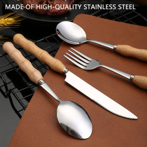 Stainless Steel Fork Spoon Western Tableware Wooden Handle Fruit Fork Ice Cream Dessert Scoop Stainless Steel Tableware
