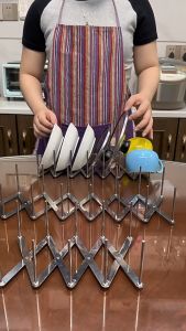 อุปกรณ์ที่วางฝาหม้อแบบแห้ง ชั้นวางฝาหม้อ สเตนเลส ขยายและหดตัวง่าย การหดตัวง่าย ไม่ใช้พื้นที่ จัดเก็บได้สะดวก