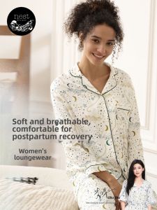 Nest Designs | Home Wear Maternity Pajama Set Spring Summer Long Sleeve Pants Open Front