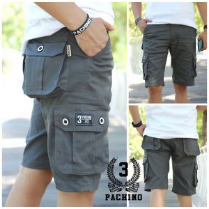 Celana Cargo Pendek Pria Stretch Melar Tebal Skinny Warna Hitam Putih Abu Cream Biru Short Cowok Premium