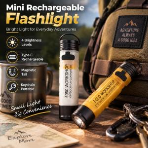 Pocket Mini Flashlight Rechargeable Keychain Flashlight Small Camping Light Magnetic Flashlight Type C Rechargeable Emergency Light Portable Mini Flashlight Long Lasting 4 Brightness Levels