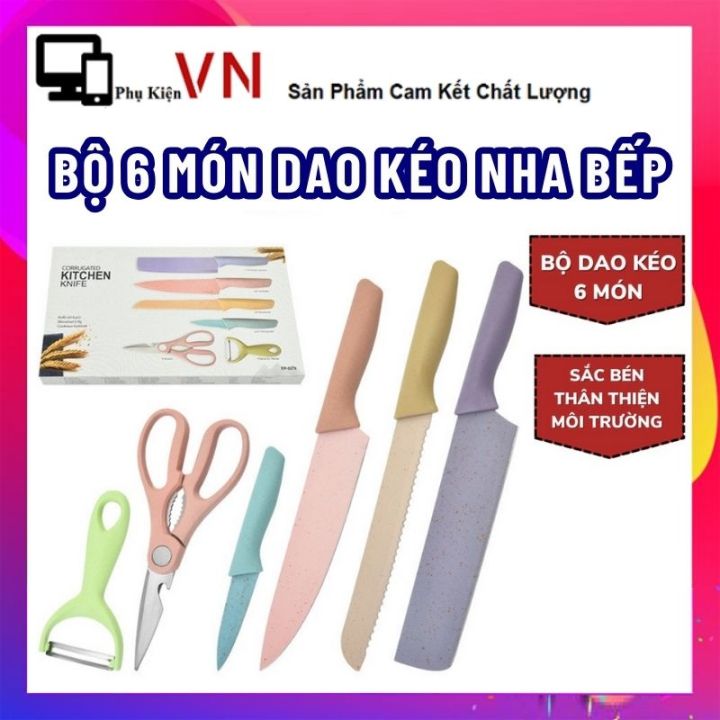 Bộ Dao Kéo Nhà Bếp 6 Món Lúa Mạch Kháng Khuẩn Full Hộp Cao Cấp - Hộp ...