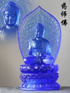 Traditional Chinese Style Blue Gold-Leaf Buddhist Buddha Statue Home Decoration Sacred Object Protective Spirit Household Ornament