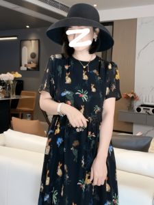 Váy Ngắn Họa Tiết Hoa Thời Trang Mùa Hè Cho Nữ Cỡ Lớn Váy Chữ a Cổ Tròn Tay Ngắn Polyester Váy Công Sở Trung Tính