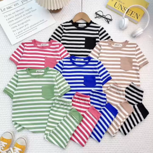 BỘ tay cộc quần dài vải(LND17) thun lạnh sọc ngang minky mon cho bé size 10-26kg