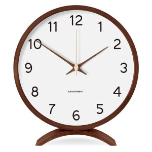 Real Wood Desktop Clock Living Room Decorative Accessories Standing Style round Shape American Simple Style Battery Powered