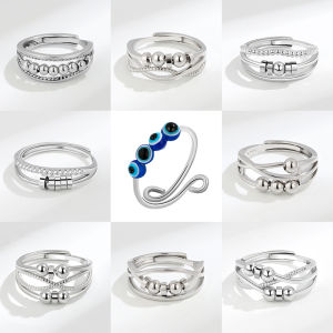 Anti Stress Anxiety Spinner Fidget Ball Beads Rings for Women Men Fashion Finger Jewelry Rotating Freely Ring Daily Accessories
